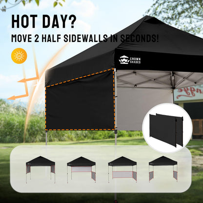 CROWN SHADES 10x10 Pop up Canopy Tent Instant Canopy with 150D Silver Coated Fabric Including 2 Half Sidewalls, 4 Ropes, 8 Stakes, 4 Weight Bags, STO 'N Go Bag, Black