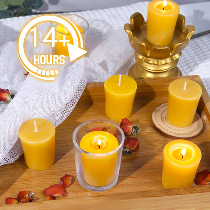 24 Pack Votive Candles 100% Beeswax Votive Candles Bulk 13-14 Hours Burn Time Smokeless Bees Wax Votive Candle Unscented Bees Wax Candles for Home Decor