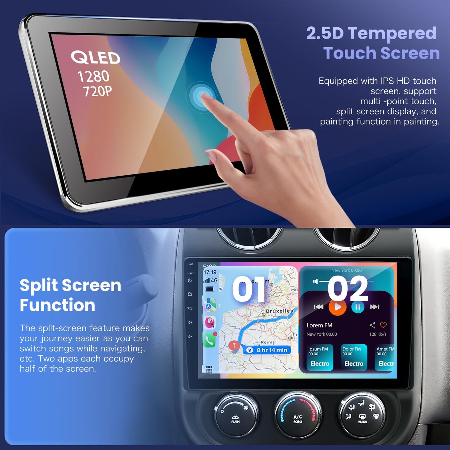 8 Core 4+64G Android 14 Car Stereo Radio for Jeep Compass Patriot 2010-2016, 10" IPS HD Touch Screen Radio with Wireless CarPlay&Android Auto/Bluetooth/WiFi/GPS/AHD Backup Camera/SWC/FM/USB