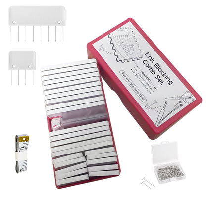 Knit Blockers Pins Kit, 25Pcs Knit Blocking Combs & 30 T-pins for Knitting Blocking Board Mats, Crochet Knitting Pins for Crochet Projects Sewing Lace Needlework Projects Tool (White)