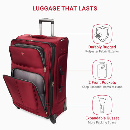 SWISSGEAR Sion Softside Expandable Spinner Luggage Durable Lightweight Travel Suitcase, Burgundy, Checked-Large