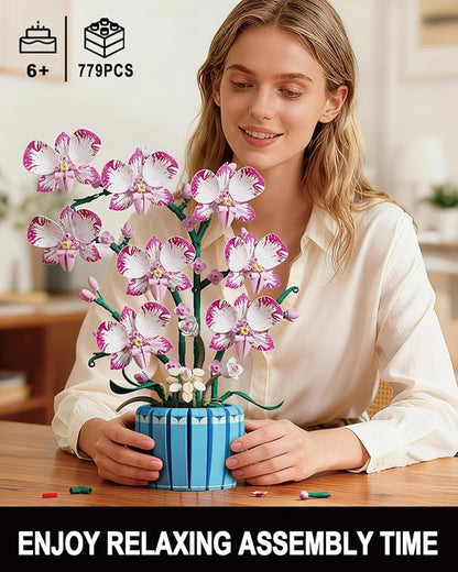 Flowers Botanicals Pink Orchid Building Set - Artificial Flower Building Blocks for Adult Women Indoor Plant Home Decor Bonsai Mother's Day Birthday Gift for Adults Kids Girls 8+ (779 PCS)