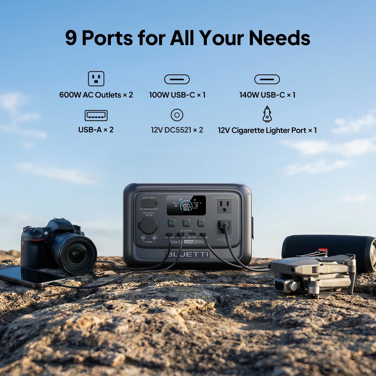 BLUETTI Elite 30 V2 Portable Power Station 600W (Power Lifting 1500W), 288Wh LiFePO4 Battery with 10ms UPS, Emergency Backup Power for Home Blackout/Winter Storm, Solar Generator for Camping/Road Trip