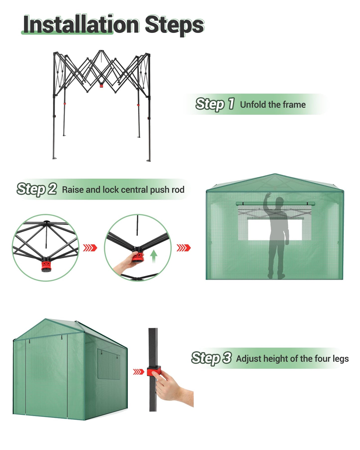 6x8 FT Pop-Up Greenhouse with Durable PE Cover, 96"x72" Large Grow Tent for All Seasons | Features Zippered Doors & Mesh Windows for Indoor/Outdoor Plants, Easy to Assemble (Green)