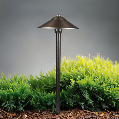 DOSHINE® Solid Brass Low Voltage Landscape Lighting Pathway Lights (9" Shade, 22" Tall) with Replaceable 3W G4 LED Bulb 3000K AC/DC 12V and Ground Stake for Outdoor Walkway Driveway (UFO, 6-Pack)