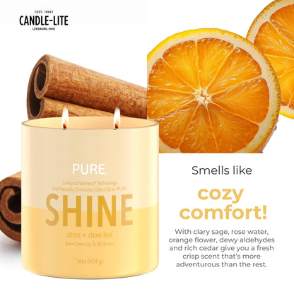 Candle-Lite Pure Citrus & Clove Leaf Odor Eliminating Scented Candles, Neofresh Technology Eliminates 99.9% of Odors, 16 oz 2-Wick Jar, Proudly Poured in The USA, Up to 60 Hours Burn Time