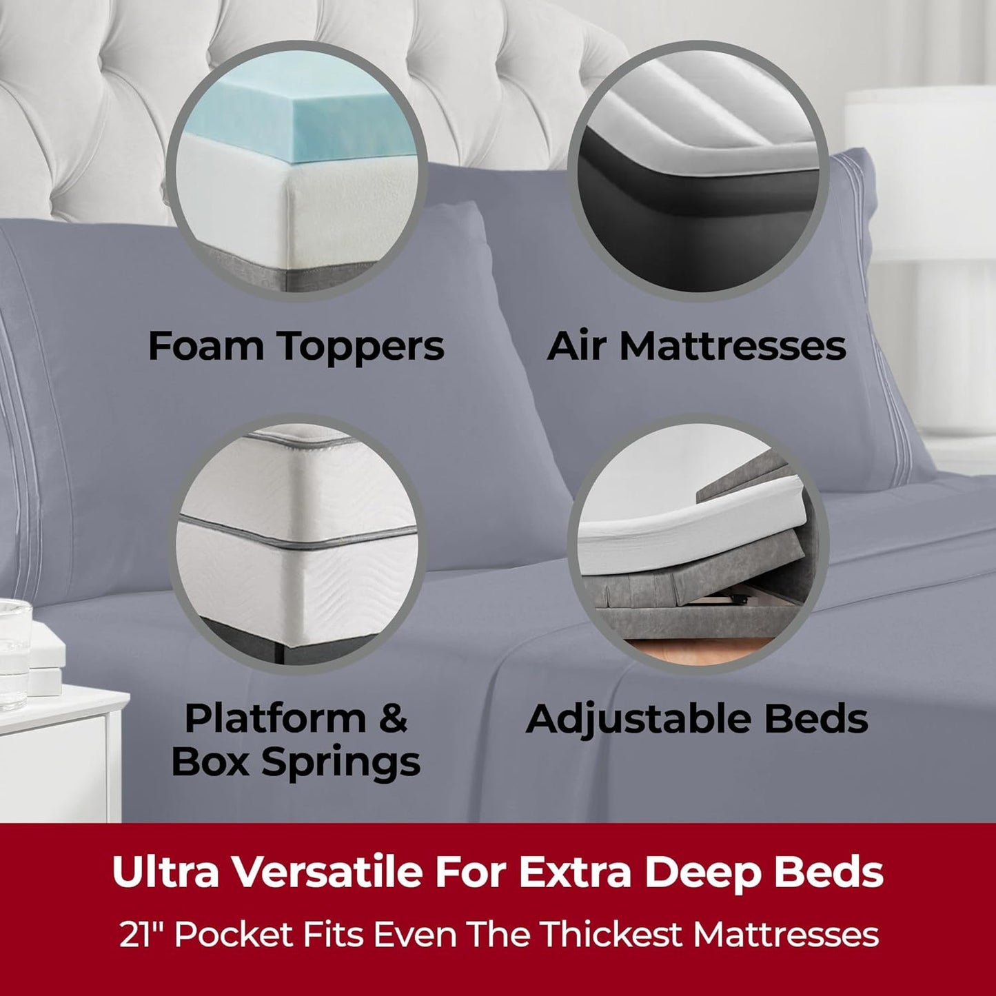 Mellanni Extra Deep Queen Sheets - Hotel Luxury Bedding Set | Ultra Soft, Cooling, Wrinkle-Resistant (Navy Blue)