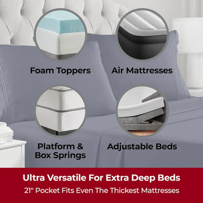 Mellanni Extra Deep Queen Sheets - Hotel Luxury Bedding Set | Ultra Soft, Cooling, Wrinkle-Resistant (Navy Blue)
