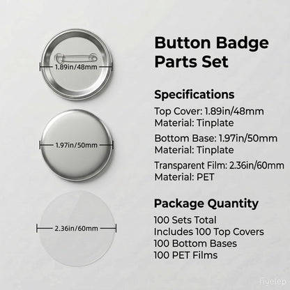 VOXIVEE 2.28in/58mm Button Maker Supplies 300Pcs, DIY Badge Parts Kit for 58mm Button Press Machine, Metal Covers Pin Backs Clear Films for Crafts Gifts Events