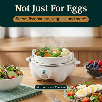 Elite Gourmet Rapid Egg Cooker - Perfectly Cook 7 Hard, Medium, Soft Boiled Eggs | Auto Shut-Off & Recipe Booklet, White