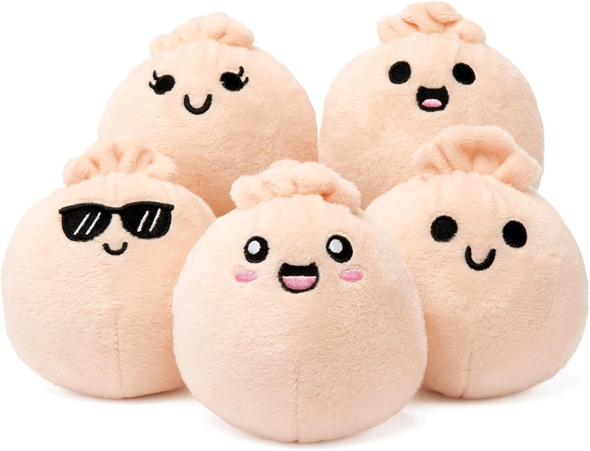 Relatable Emotional Support Dumplings | Cuddly Plush Stuffed Animals Set - 5 Toy Collection with Basket