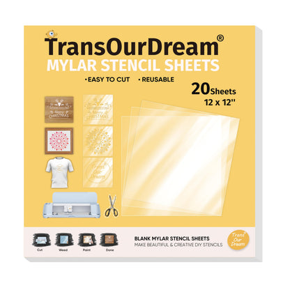 TransOurDream Easy Cut Stencils for Crafts (12"x12", 20 Sheets) Reusable Acetate Mylar for Vinyl Cutting Plastic Blanks Sheets for Spray Painting, Drawing (PET-20)