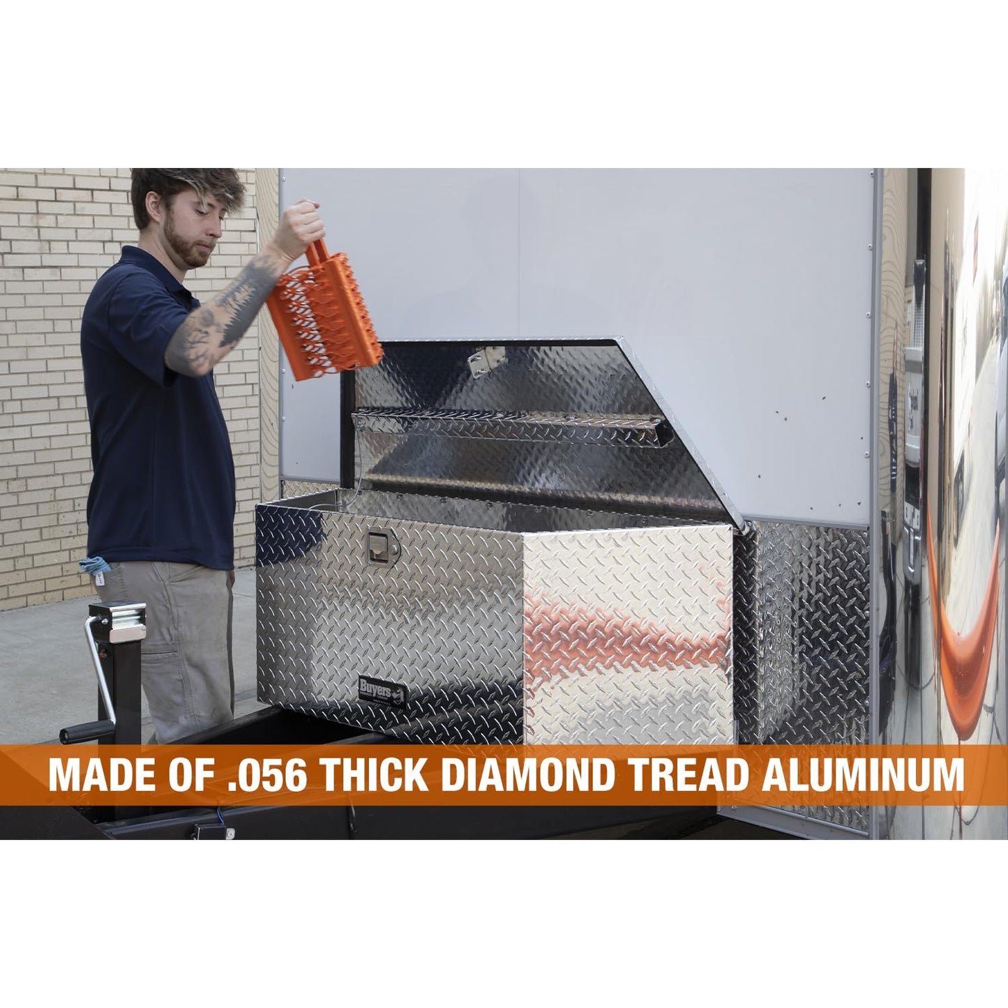 Buyers Products 1701380 Diamond Tread Aluminum Trailer Tongue Tool Box, 14.8 x 14.4 x 35.2 Inch, Made In USA, Corrosion-Resistant, Lockable, Weather-Resistant, Fits A-Frame & Straight-Tongue Trailers