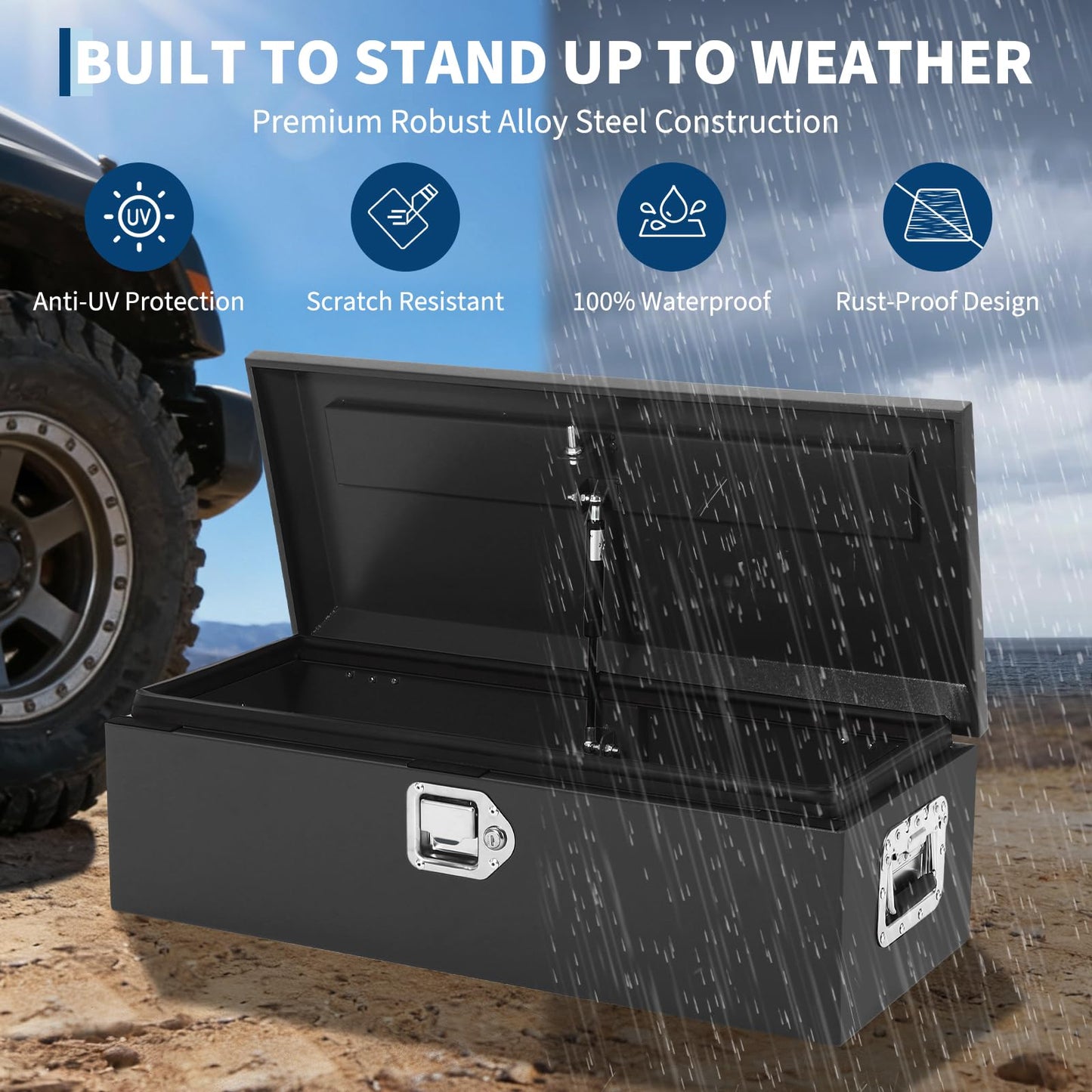 39'' Heavy Duty Steel Truck Bed Tool Box | Extra Large Tool Chest with Double Locking System & Gas Lift Struts | All-Weather, Anti-Theft Storage for Full-Size Pickup Trucks, Trailers & RVs