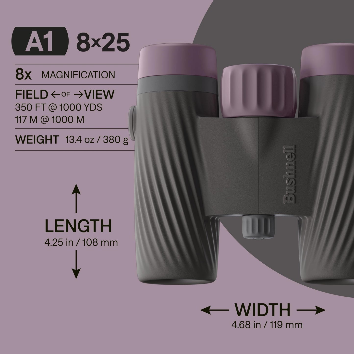 Bushnell A1 8x25 Compact Binoculars for Adults & Kids, Waterproof, Fogproof, 8X Magnification, Fully Multi-Coated Lenses & Rubber Armor - Plum Purple