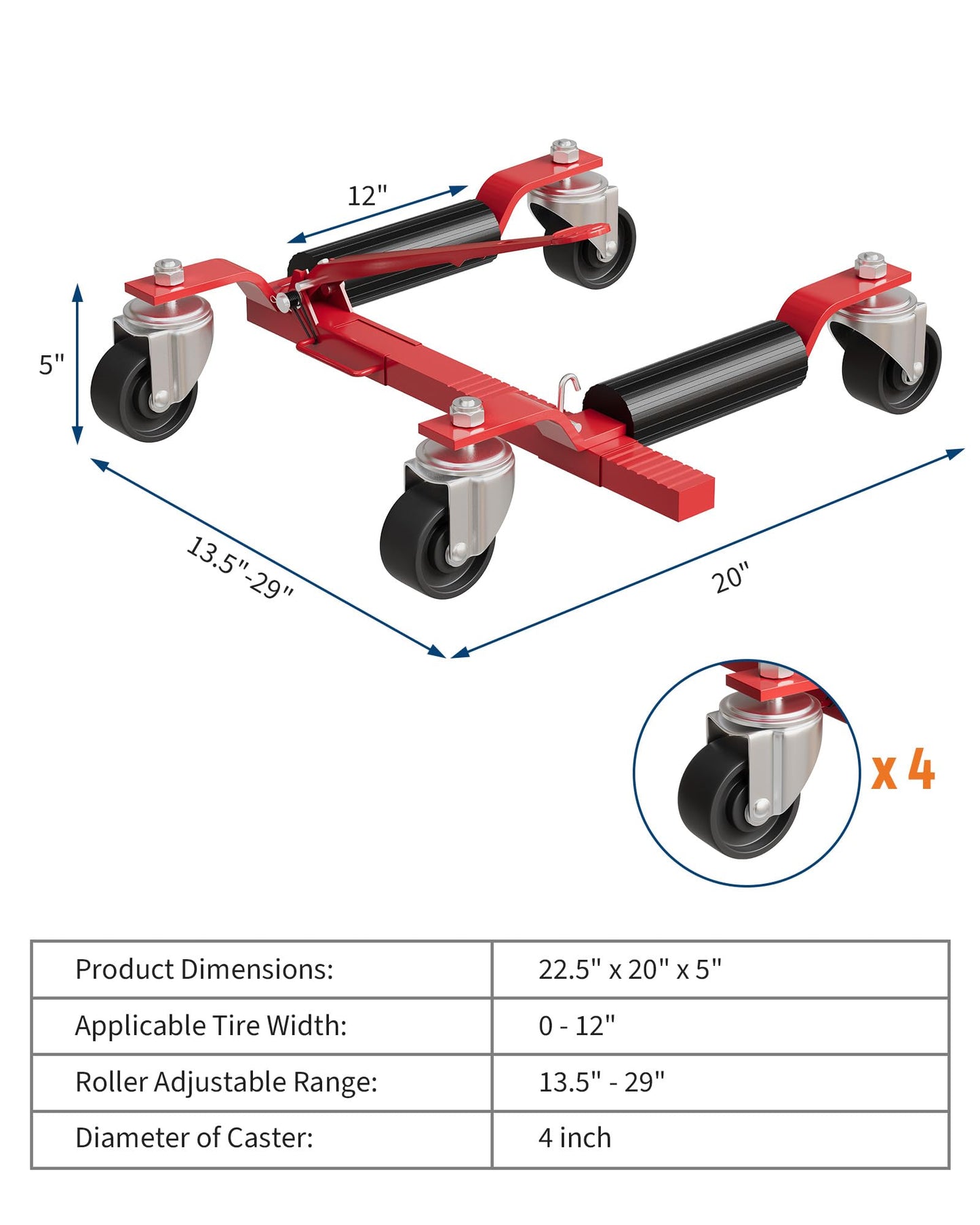 2 Pack 6000 LBS Heavy Duty Car Wheel Dolly Jack Set, Mechanical Vehicle Tire Positioning Mover with Ratcheting Foot Pedal, Auto Repair Moving Kit for Garage Workshop, Red