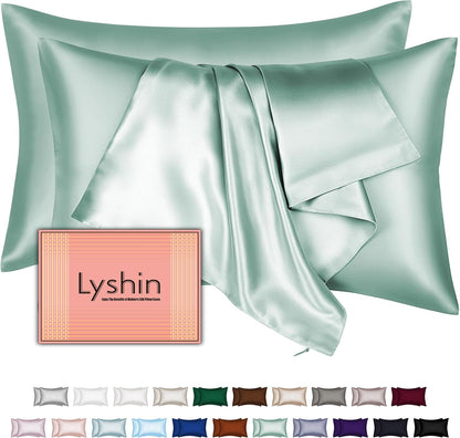 Skiennix Mulberry Silk Pillowcases - 2 Pack Queen Size with Hidden Zipper | Soft, Breathable & Cooling in Sage Green