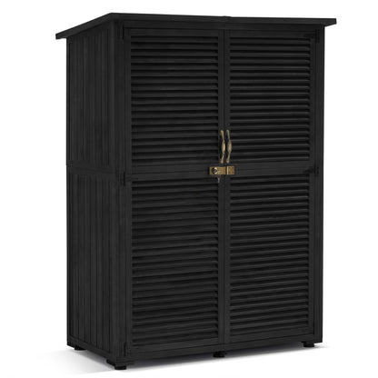 MCombo Outdoor Storage Cabinet, Wooden Storage Shed with Latch, Outside Garden Tool Shed with 2 Doors for Patio Yard Lawn, 1900 (Black, Large)
