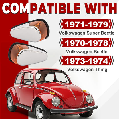 HECASA Turn Signal Light Assembly for VW Bug 1970-1979, Amber Lens, Plastic, Model MO-4974, Pair, Right & Left Side