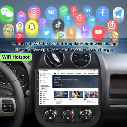 Car Radio for Jeep Patriot Compass 2010-2016: 4GB+64GB Android 14 Head Unit with Wireless CarPlay Android Auto - 10.2 inch Touchscreen Stereo GPS Navigation Bluetooth WiFi