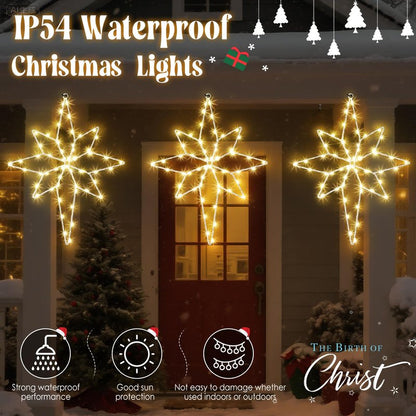 Hiboom Large 3 Pack Christmas Window Light Decorations, LED Bethlehem Christmas Star Window Silhouette Lights with Timer, 8 Models, Iron Frame, Battery Operated Lighted Xmas Star Decors(16 Inch)