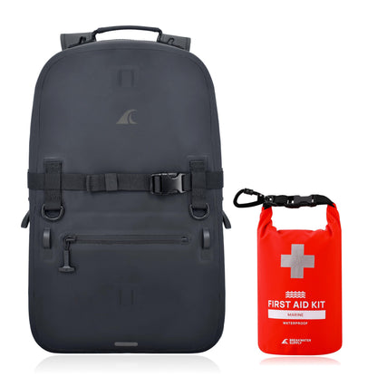 Breakwater Supply Waterproof Preparedness Pack, IP68 Submersible Airtight Backpack and Waterproof Marine First Aid Kit for Boating, Fishing, Kayaking (Fogland 25L Stealth Black)