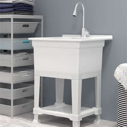 UTILITYSINKS Freestanding Utility Tub Sink with Quick Connect Drain, 24 x 24", White - Portable and Compact Sink with Faucet for Outdoor Kitchen, Laundry Room, Garage, and Basement