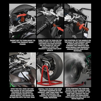 1/6 Scale H2R Alloy Diecast Motorcycle with Sound &amp Light Features High Gloss Spray Finish Rubber Tires Premium Collectible Gift (Black H2R)
