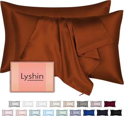 Skiennix Silk Pillowcases - 2 Pack King Size with Hidden Zipper | Mulberry Silk for Hair & Skin, Burnt Orange