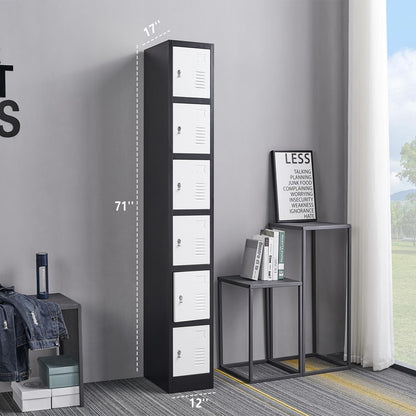 FURSTEL 71" Heavy-Duty Steel Locker Cabinet (6-Door 6-Tier) - Secure Storage for School Lockers, Office Employee, Gym & Home Organization - Industrial Metal Lockers