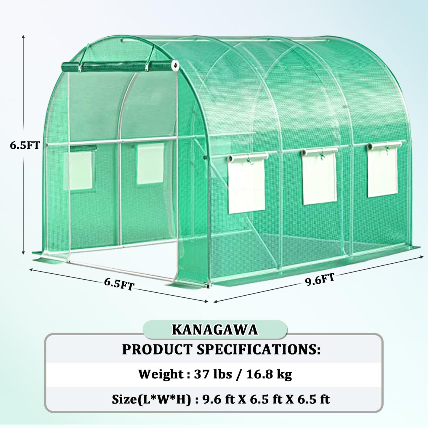 KANAGAWA 10'x7'x 7' Walk-in Tunnel Greenhouse with Watering System Heavy Duty Portable Green House Protect Gardening Plants 1 Zipper Mesh Door, 6 Roll-up Windows, Thickened galvanised Steel,Green