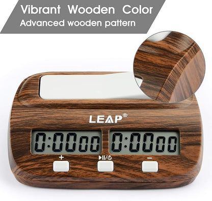 LEAP Chess Clock Digital Chess Timer Professional for Board Games Timer with Alarm Function (Official Store) Wood Appearance