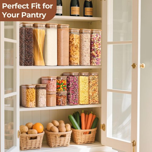 ComSaf Glass Storage Containers - 1.8 Qt Rectangle Jars with Bamboo Lids for Food & Pantry Organization