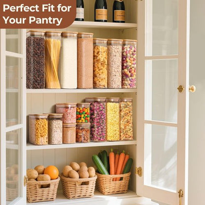 ComSaf Glass Storage Containers - 1.8 Qt Rectangle Jars with Bamboo Lids for Food & Pantry Organization