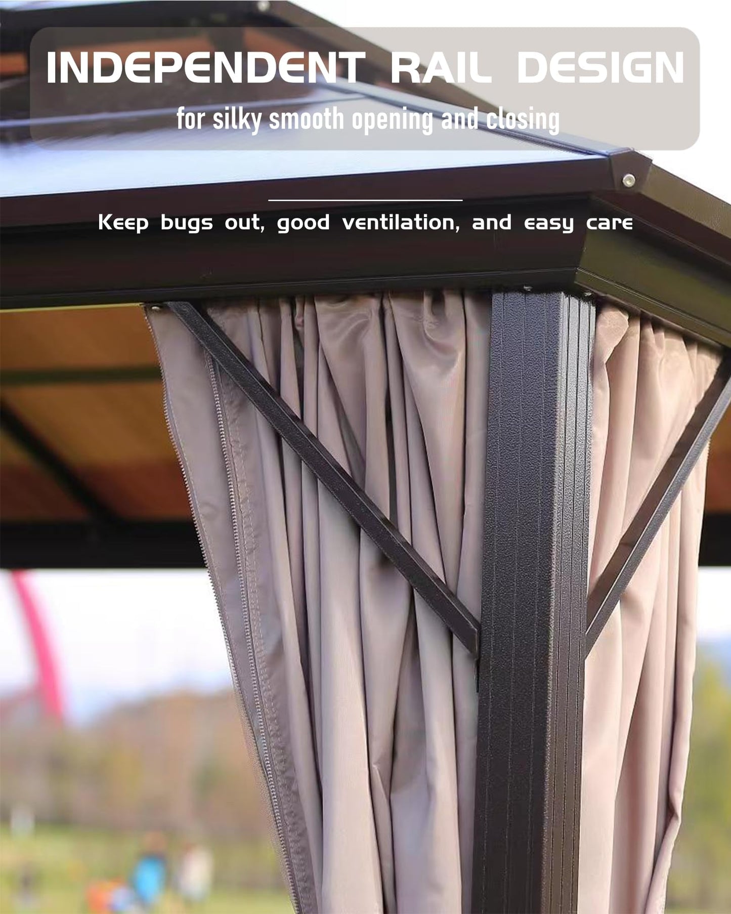 GAOMON Hardtop Spruce Wood Gazebo 10'x10', with Double Roof of Metal Sheets, 4.7'' Heavy Duty Poles, Net, and Curtain, Permanent Building for Patio, Deck, Backyard, Lawn, and Garden, Khaki
