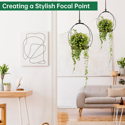 hismocal 2 Pack Hanging Planter for Indoor Plants, Black Plant Hanger with Sturdy Wood Base, Modern Boho Macrame Hanger, Wall Ceiling Window Planter (Plants/Pots Not Included)