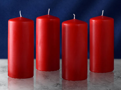 Hyoola Red Pillar Candles 2x6 Inch - 4 Pack Unscented Pillar Candles - European Made