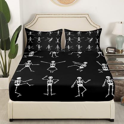 Erosebridal Sugar Skull Sheet Set Twin Size Skeleton Bones Bedding Set for Kids Boys Girls Teens Adult Halloween Horror Theme Fitted Sheet Gothic Spooky Bed Sheets 3 Pieces with 1 Pillow Case