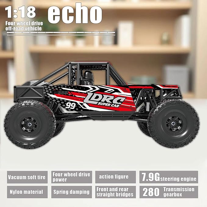 LDRC 18499 Waterproof Rc Climbing Car 1:18 Full Proportion Rc Offroad 4x4 Rc Underwater Crawler Pipe Rack Climbing Vehicle Cars Model RTR (Red)