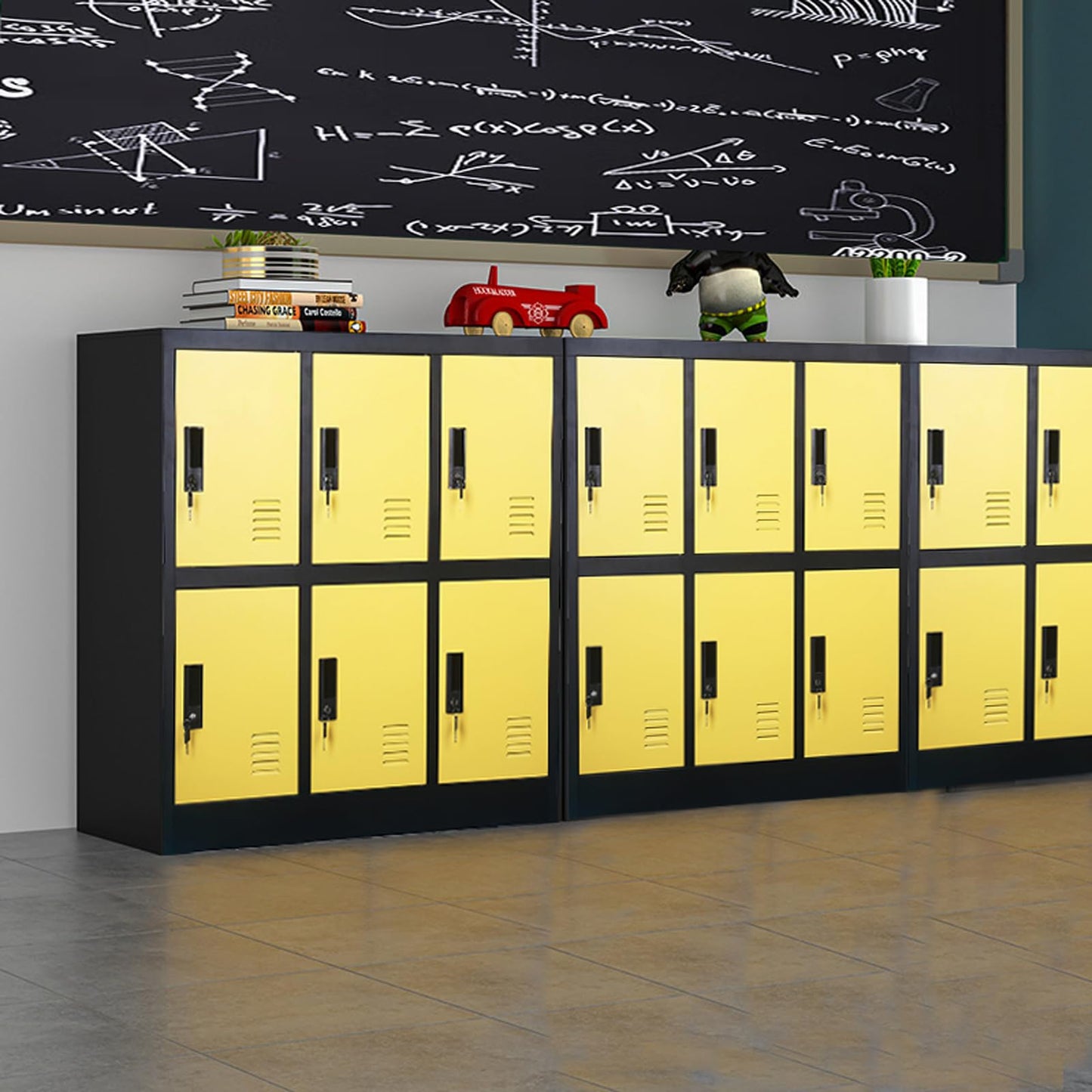 MECOLOR Metal Cabinet with Lock, Lockable Steel Office Cabinets Storage Employee Locker Home Gym (W6D, Yellow)