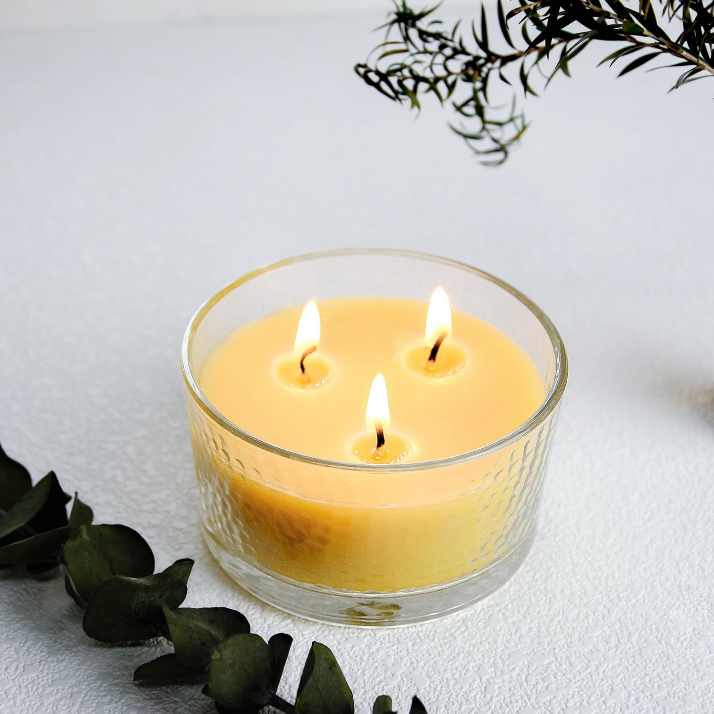 3-Wick Beeswax Candles, Pure Natural Handmade Beeswax Candles in Thick Glass Jars - Unscented Candles with 22-Hour Lasting