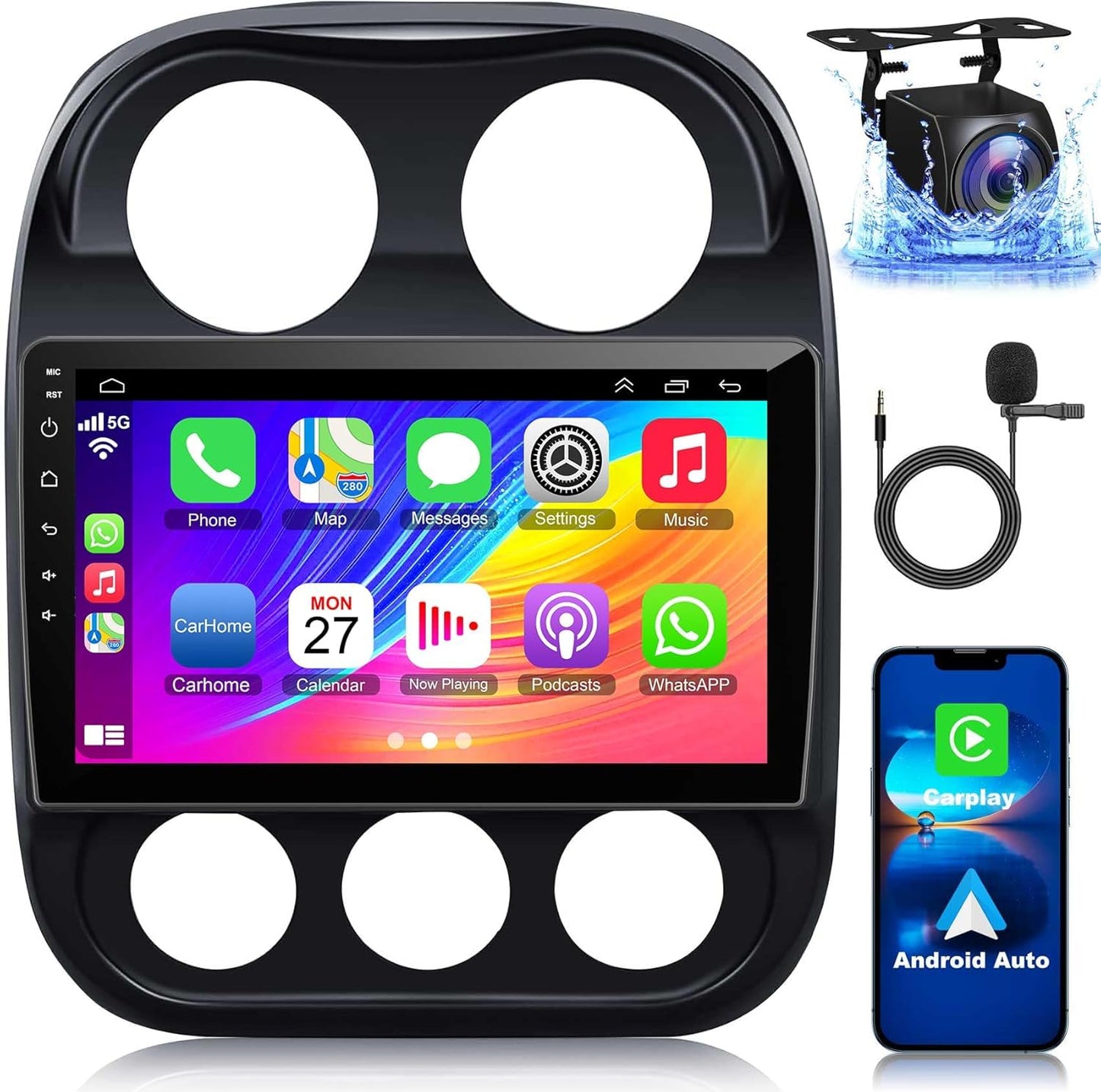 [4+64G] Android 13 Car Stereo for Jeep Compass Patriot 2010-2016 Support Wireless Carplay&Android Auto, 10.1 inch IPS Touchscreen Patriot Radio with GPS, WiFi, Bluetooth FM Radio