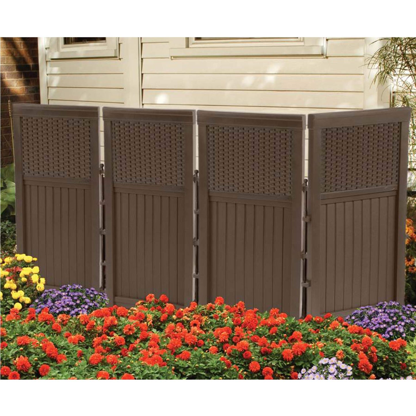 Suncast 4 Freestanding Wicker Resin Reversible Panel Outdoor Screen Enclosure, Brown, 23"