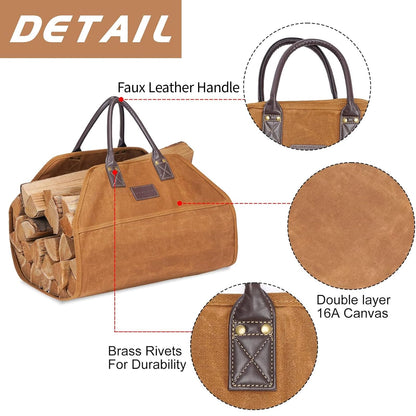 Bundle of Firewood Carrier, and 16.5" Firebacks for Fireplace, Steel Fireplace Back Plates with Feet