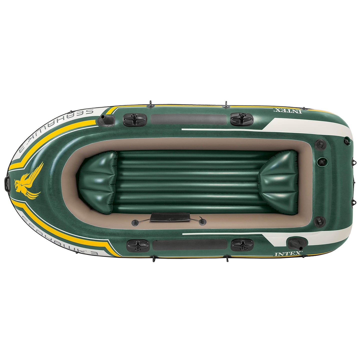INTEX 68380EP Seahawk 3 Inflatable Boat Set: Includes Deluxe 54in Boat Oars and High-Output Pump – SuperStrong PVC – Fishing Rod Holders – 3-Person – 790lb Weight Capacity