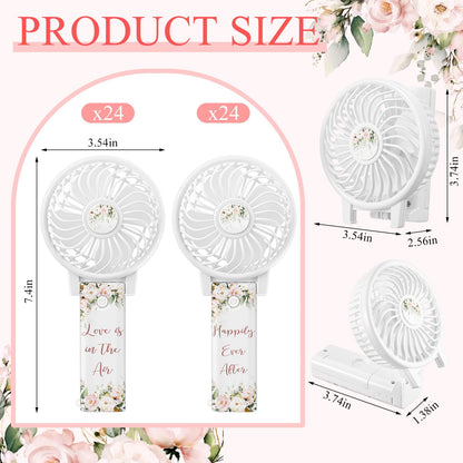 CroBlissful 48 Pcs Mini Wedding Portable Fans for Guests 180° Foldable Electric Pink Flowers Desk Fan Personal Handheld Fans Gifts Bulk for Wedding Bridal Outdoor Summer Desk Office Travel Makeup