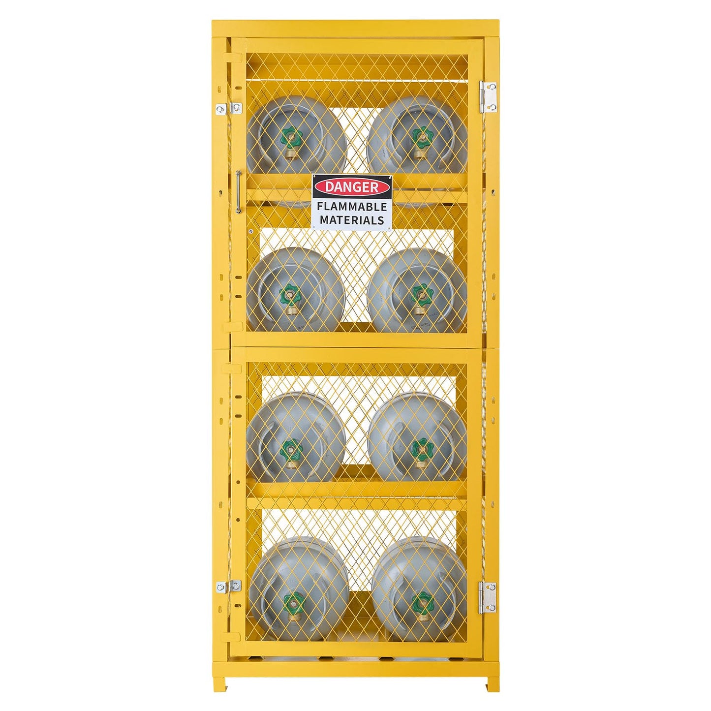 VEVOR Horizontal Cylinder Storage Cabinet, 30"L x 30"W x 70.3"H, 8 Cylinder Capacity, 4-Tier Propane Storage Cage, with Lock and Keys, Yellow Powder-Coated Carbon Steel, for Propane, Oxygen, Nitrogen