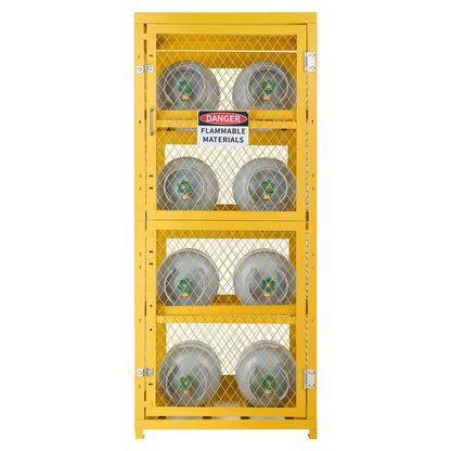 VEVOR Horizontal Cylinder Storage Cabinet, 30"L x 30"W x 70.3"H, 8 Cylinder Capacity, 4-Tier Propane Storage Cage, with Lock and Keys, Yellow Powder-Coated Carbon Steel, for Propane, Oxygen, Nitrogen