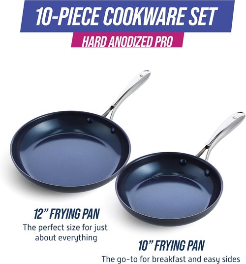 Blue Diamond Cookware | Hard Anodized Ceramic Nonstick Frying Pan Skillet Set - 10" & 12", PFAS-Free, Grey