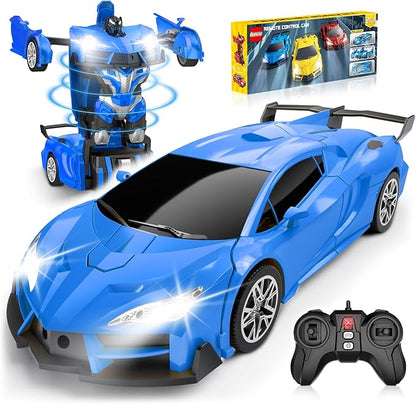 Transform Remote Control Car RC Cars for Boys Age 3-5 6-8 One-Button Transform Toy Cars 2.4GHz 360° Spin 1:16 Scale Flashing Headlight3-8 Year Old Grandkids Christmas Birthday Gifts